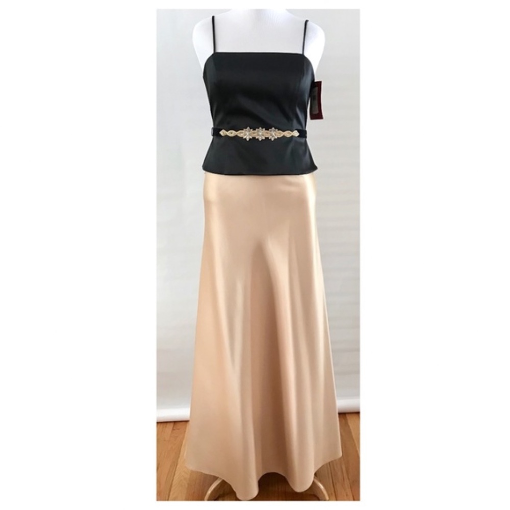 JS Collection Black Gold Formal Evening Strapless Top Long Skirt